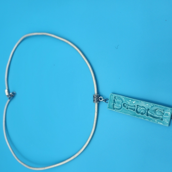 Handmade Ceramic Wish Rectangular Pendant Necklace - Picture 6 of 6